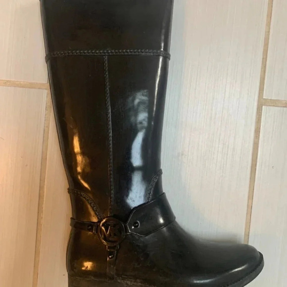 Michael Kors Fulton Harness Tall  Black Glossy Equestrian Rain Boots 8 - Picture 10 of 11